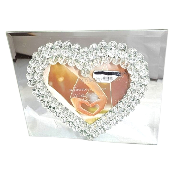 Nanette Lepore Mirrored Heart Picture Frame 4x4 Bejeweled Wedding Gift Love - Picture 1 of 3
